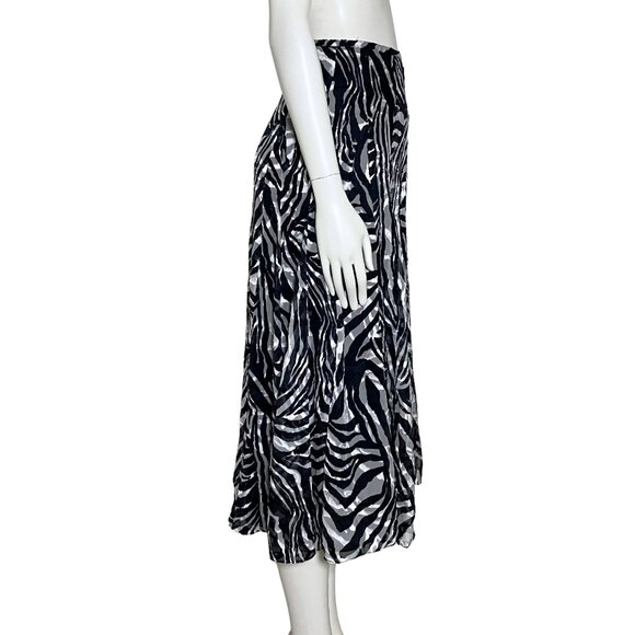 Navy Blue Zebra Print Silk Blend A Line Meurice Midi Skirt. Small 6. Boho Flowy - Picture 6 of 12